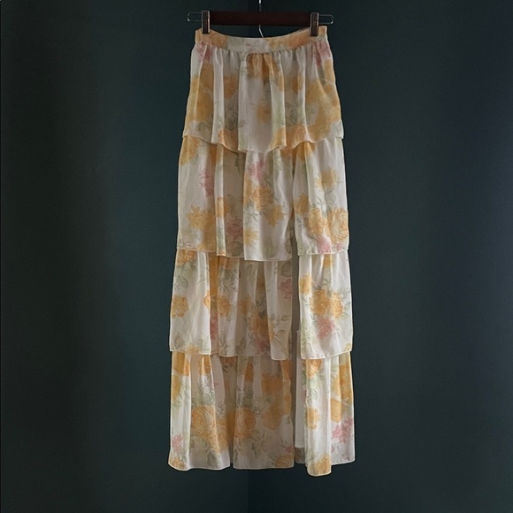 Wayf Floral Layered Maxi Skirt - Cream and Pastel - Picture 3 of 7